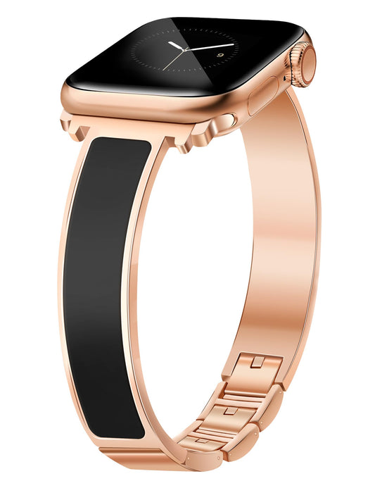 Rose Gold Slim Watch Bands for Women Compatible with Apple Watch 38mm 40mm 41mm 42mm (S10) Jewelry Dressy Bracelet Metal Strap Adjustable for iWatch Series 10/9/8/7/6/5/4/3/2/1/SE