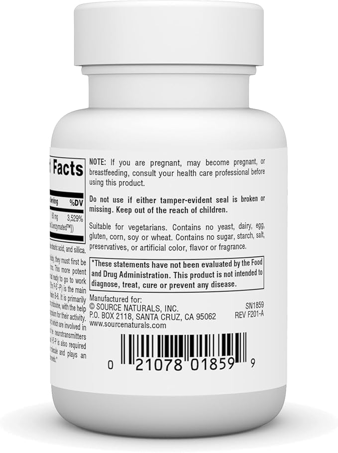 Source Naturals Coenzymated B-6, P-5´-P (PYRIDOXAL-5´-Phosphate) Promotes a Healthy Nervous System* 100 mg - 30 Tablets