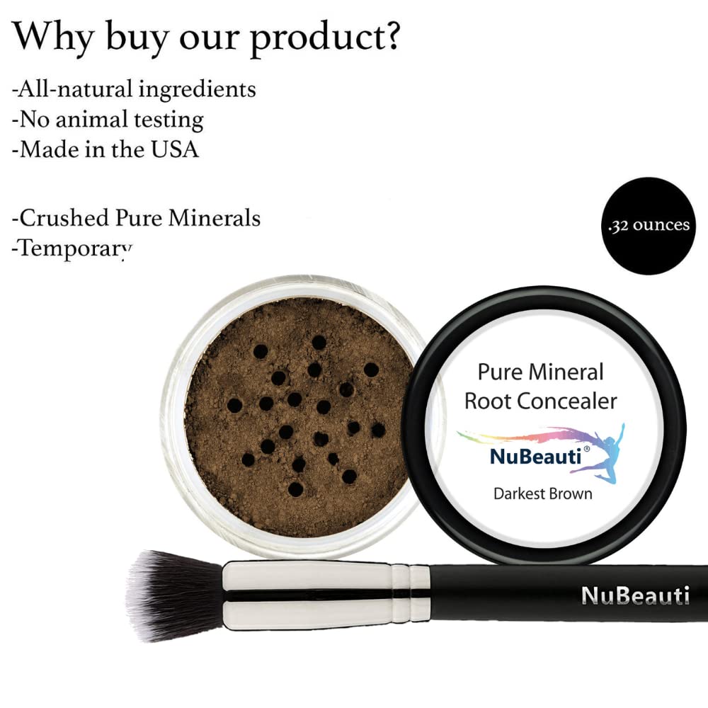 Hair Root Touch Up Powder - Darkest Brown - 11 True-to-Nature Root Concealer Shades - Longer-Lasting, Easy Hairline Shading with Clean Ingredients - With Brush