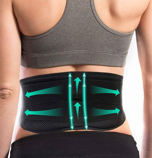 AllyFlex Sports® Lightweight Back Brace for Men & Women Under Uniform, Dual Medical 3D Lumbar Pads for Lower Back Pain Relief, Breathable Mesh with Adjustable Stapes for Back Stress - L