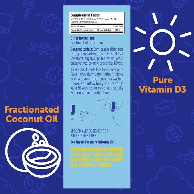 Ddrops Baby Liquid Vitamin D3, 400 IU per drop, 2.5mL (Pack of 4)