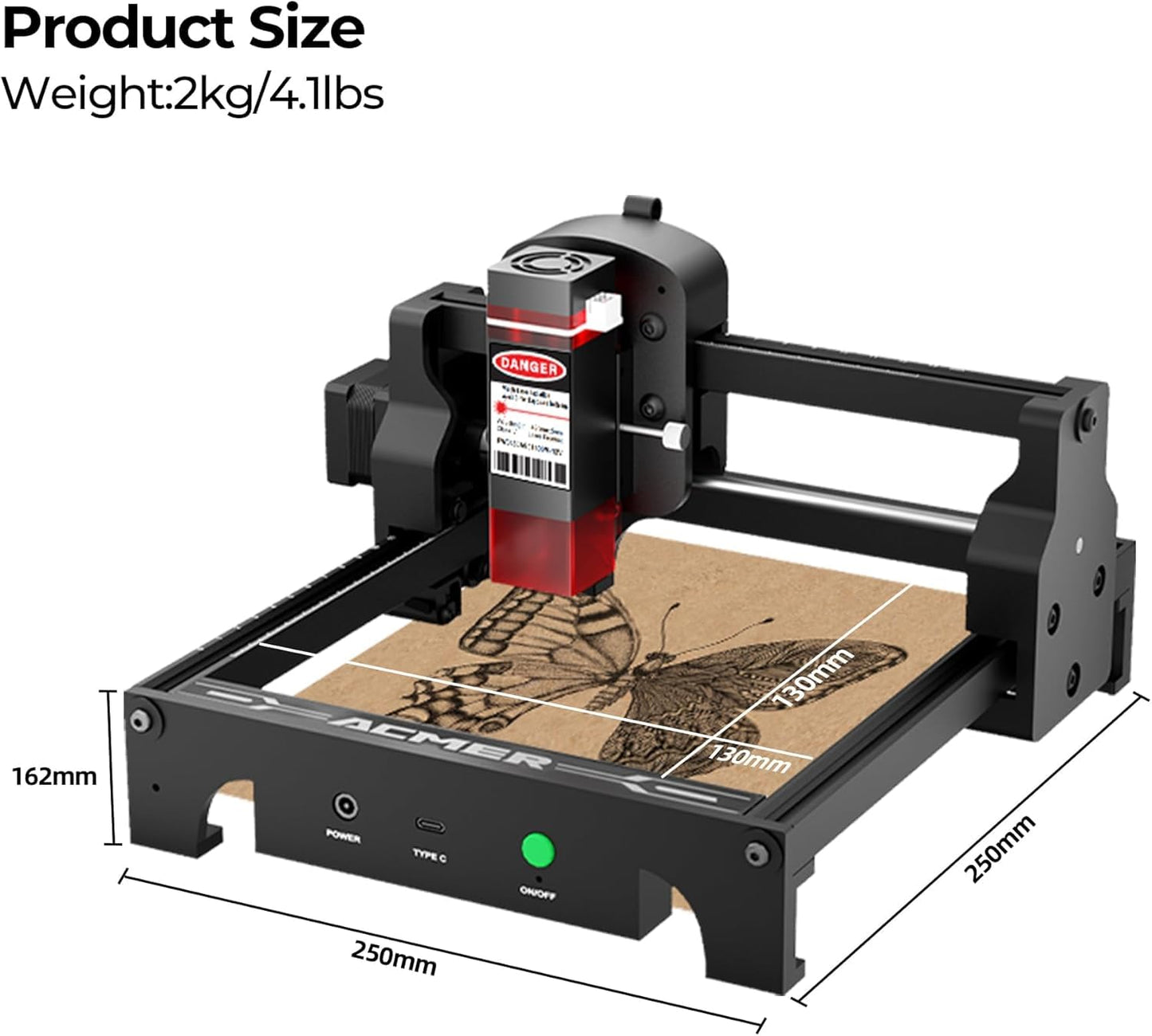 Acmer Laser Engraver Machine, 6000mW High Precision Laser Cutter and Engraving Machine, 130x130mm Working Area for Wood and Metal, DIY Laser Engraver
