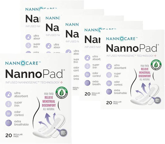 Regular Sanitary Pads with Wings - Nannocare Certified Organic Cotton - Discomfort Reducing - 20 Pads (6 Pack)