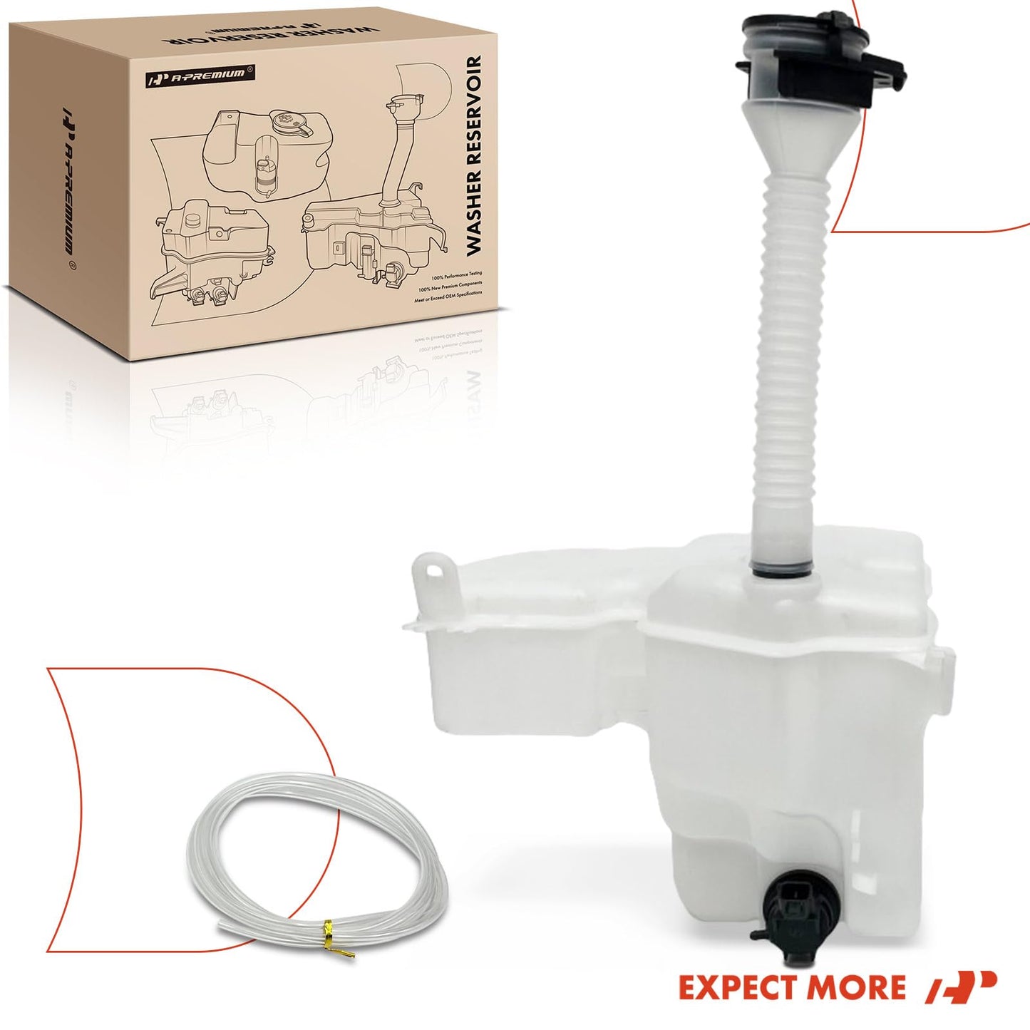 A-Premium Windshield Washer Reservoir Compatible with Select Lexus Models - IS250, IS350, IS F, GS300, GS350, GS430, GS450h, GS460, with (Washer Pump/Cap/Filler Neck/Hose/Bracket/Fluid Level Sensor)