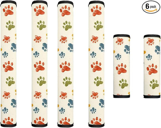6 PCS Refrigerator Door Handle Covers Water-Resistant Neoprene Anti-Slip Protector Gloves for Fridge, Microwave, Kitchen Cabinet, Dishwasher, Colorful Paw Creamy White