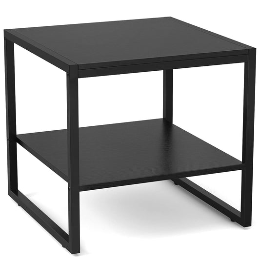 Homieasy End Table, 20 Inch Square End Table, Mini Fridge Stand with 2-Tier Storage Shelves, Industrial Wood Side Tables for Living Room, Black