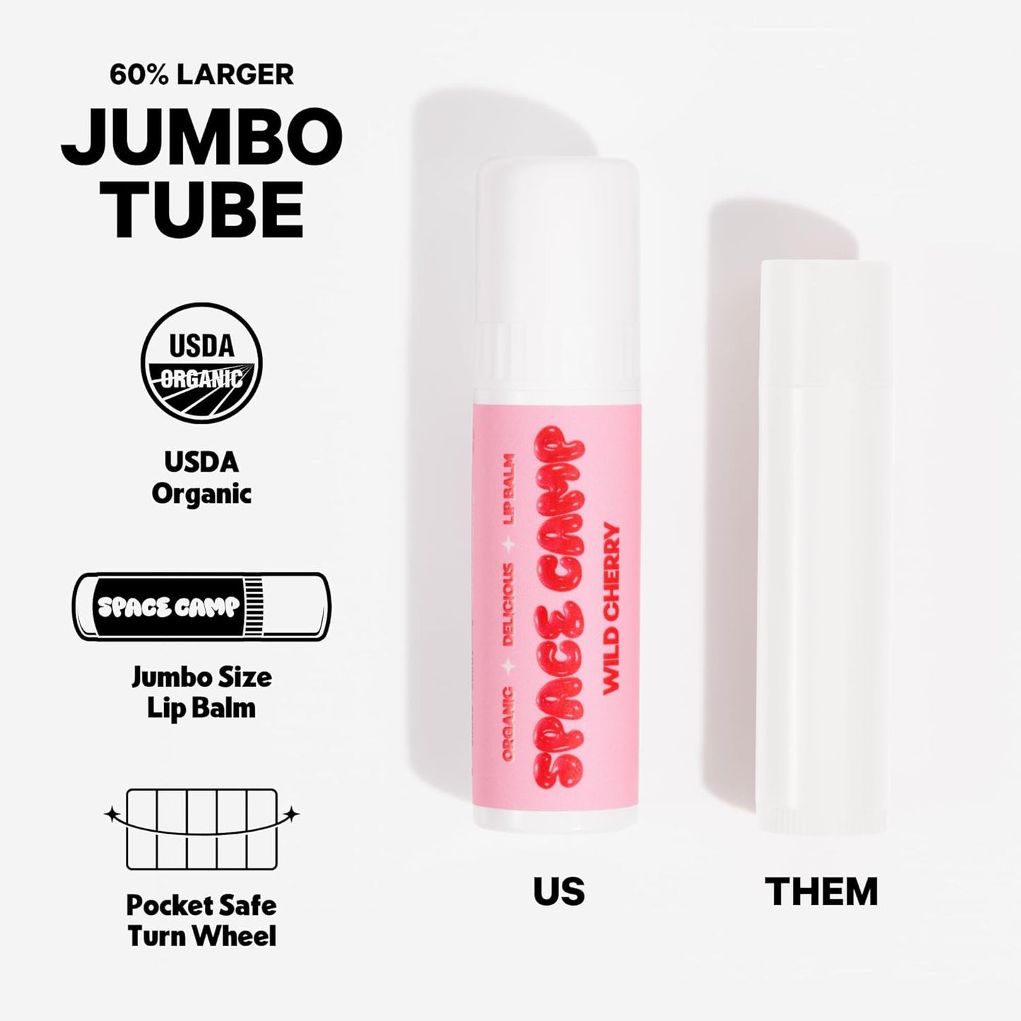 Space Camp Wellness Jumbo Lip Balm - Wild Cherry Organic Flavored Balm (2 Pack)
