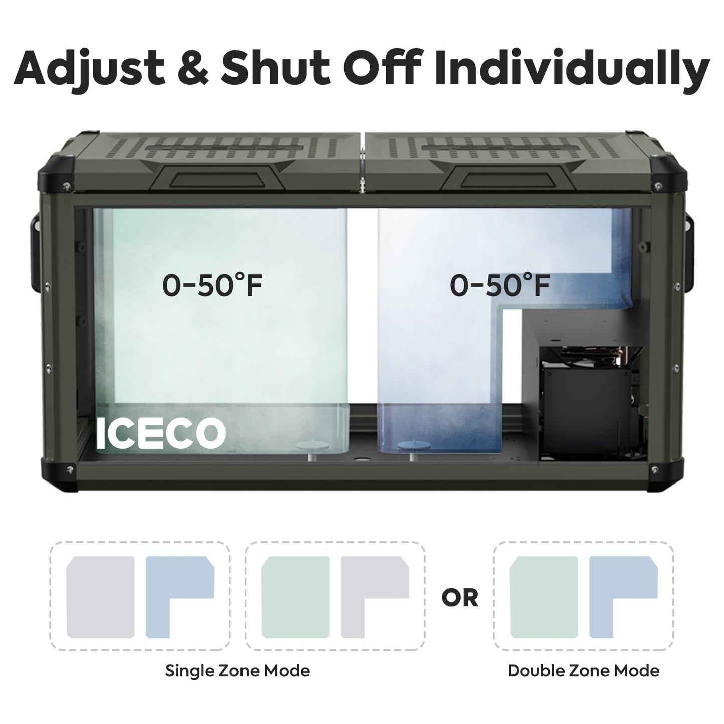 ICECO VL75 ProD 12V Refrigerator, Portable Freezer Fridge with AC/DC, 75L Dual Zone Car Fridge Powered by SECOP, 0℉ to 50℉, Electric Cooler for Car, Camping and Home Use [Olive Green Special Edition]