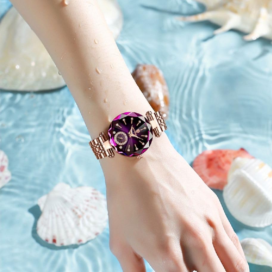 Gosasa Top Brand Luxury Women's Watch Diamond Dial Elegant Watch for Women Leather Quartz Fashion Ladies Wristwatch Waterproof Analog Display Stainless Steel