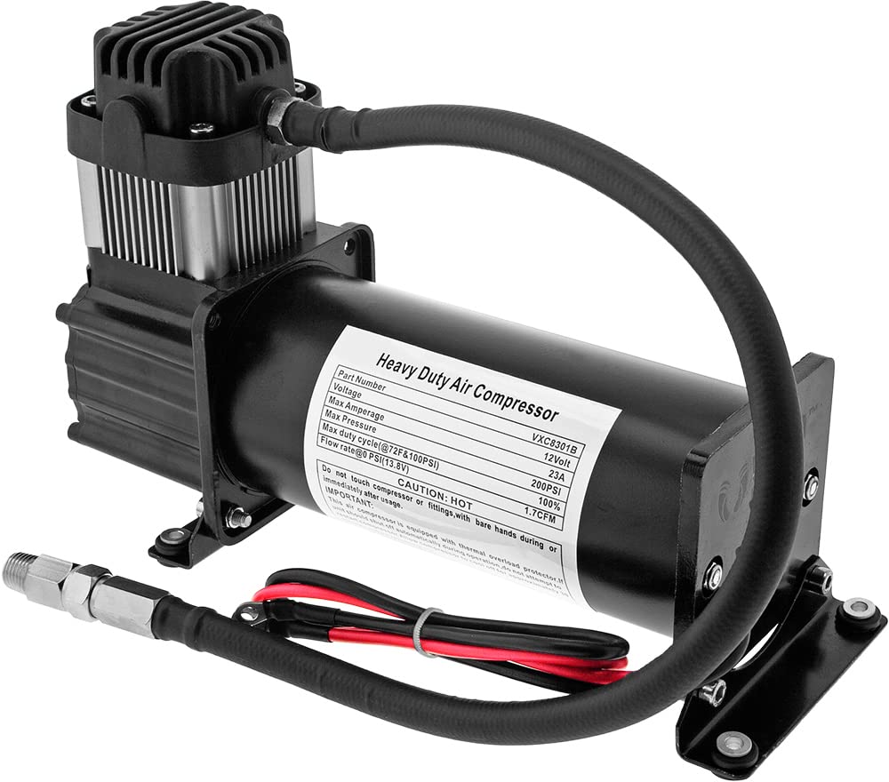Vixen Horns Heavy Duty Onboard Air Compressor 200 PSI. Universal Replacement for Truck/Car Train Horn/Suspension/Ride/Bag kit/System. Fits All 12v Vehicles like Semi/Pickup VXC8301B