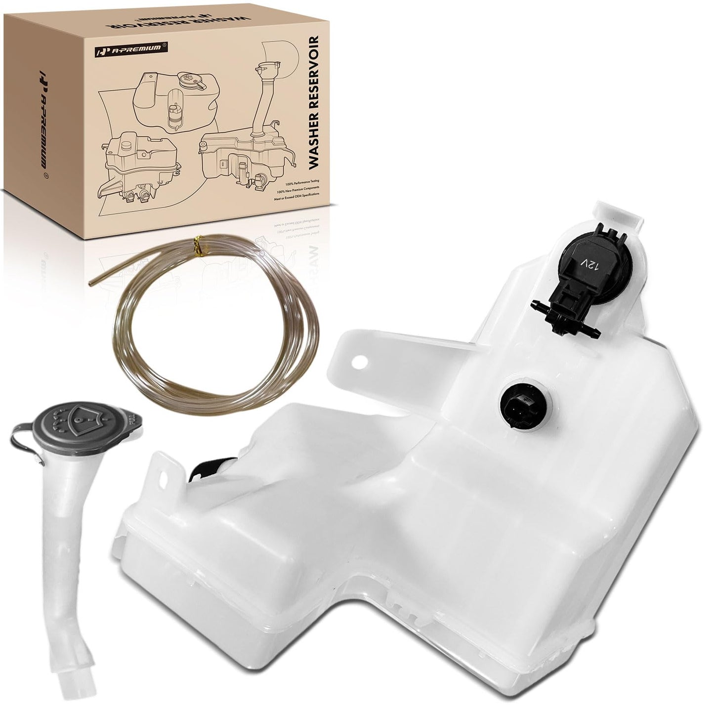 A-Premium Windshield Washer Reservoir Tank Assembly Compatible with Nissan Murano 2019 2020 2021 2022 2023 2024 - with Cap & Washer Pump & Fluid Level Sensor