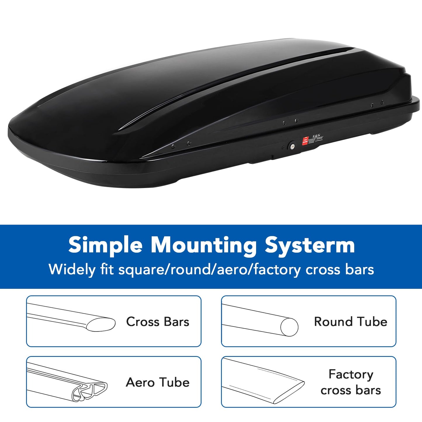 GarveeTech 70 Inch Rooftop Cargo Box Carrier, 17.7 Cubic Ft. Hard Shell Roof Rack Cargo Carrier with Security Keys, 165 Lbs Capacity Waterproof Rooftop Storage Box, Dual Side Opening (17.7 Cubic Ft.)
