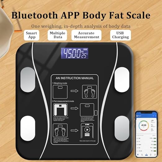 Digital Bathroom Scale Led Display,Scale for Body Weight and Fat Percentage,with Smartphone App Scale USB Rechargeable Wireless Digital Weight Scale
