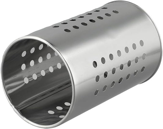 FABULETTA Stainless Steel Utensil Holder for Kitchen Countertop, Cutlery Drainer Rack with Drain Hole, Rust-Resistant Vertical Organizer Stand for Spoons and(Silver Medium)