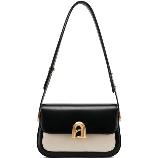 LA'FESTIN Genuine Leather Shoulder Purse for Women, Designer Handbag with Adjustable Strap, Going Out Crossbody Bag (White)
