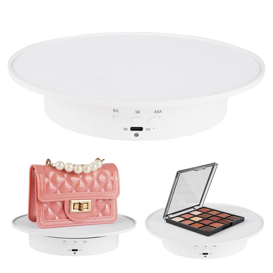 Motorized Rotating Display Stand, 360 Degree Electric Rotating Turntable with Velvet Top, 7.87inch /17.6lbs Load Automatic Mute Lazy Susan for Photography Products Jewelry 3D Model, White Stand
