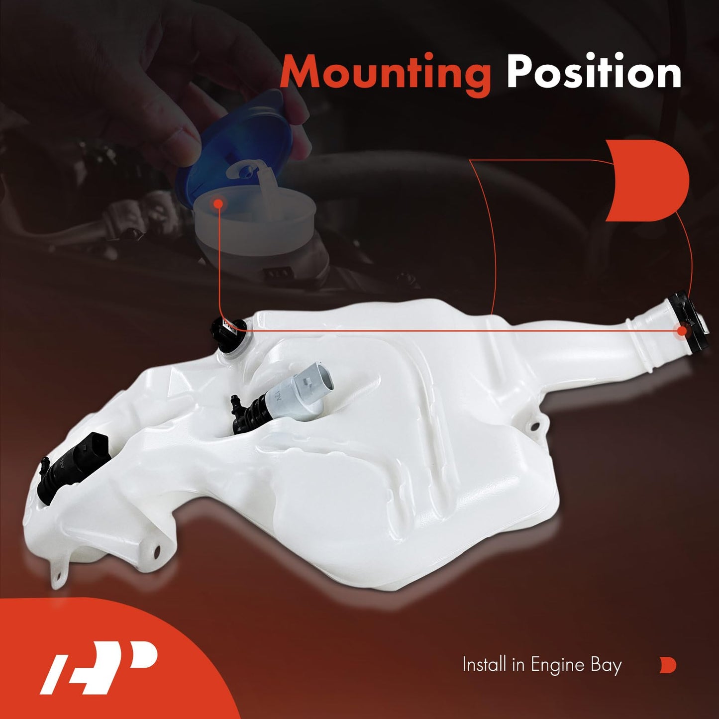 A-Premium Windshield Washer Reservoir Tank Assembly Compatible with GMC Acadia 2017 2018 2019 - with Washer Pump & Cap & Fluid Level Sensor