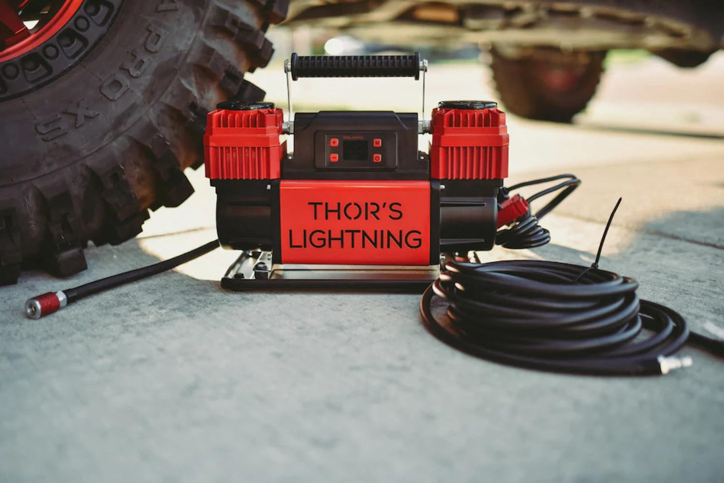 Thor's Lightning Air Systems Portable Automatic Air Compressor, 12V Battery Powered, 10.6 CFM with Digital Screen and Pre-Set Pressure (PSI) Technology