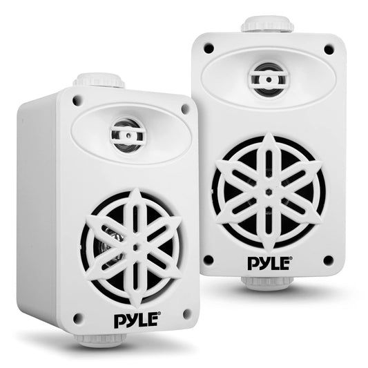PyleUsa Indoor Outdoor Speakers Pair - 200 Watt Dual Waterproof 3.5” 2-Way Full Range Speaker System w/ 1/2” High Compliance Polymer Tweeter - in-Home, Boat, Deck, Patio, Poolside (White) - PDWR35WT