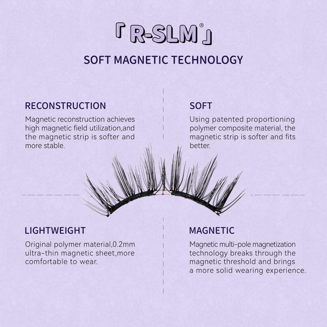 Soft Magnetic Eyelashes Kit with Applicator, No.10 Ultra Black BearisBug, Reusable Glue-free Wispy Magnetic Lashes, Cruelty-free False Lashes, Waterproof, Lightweight, Suit for Heavy Makeup