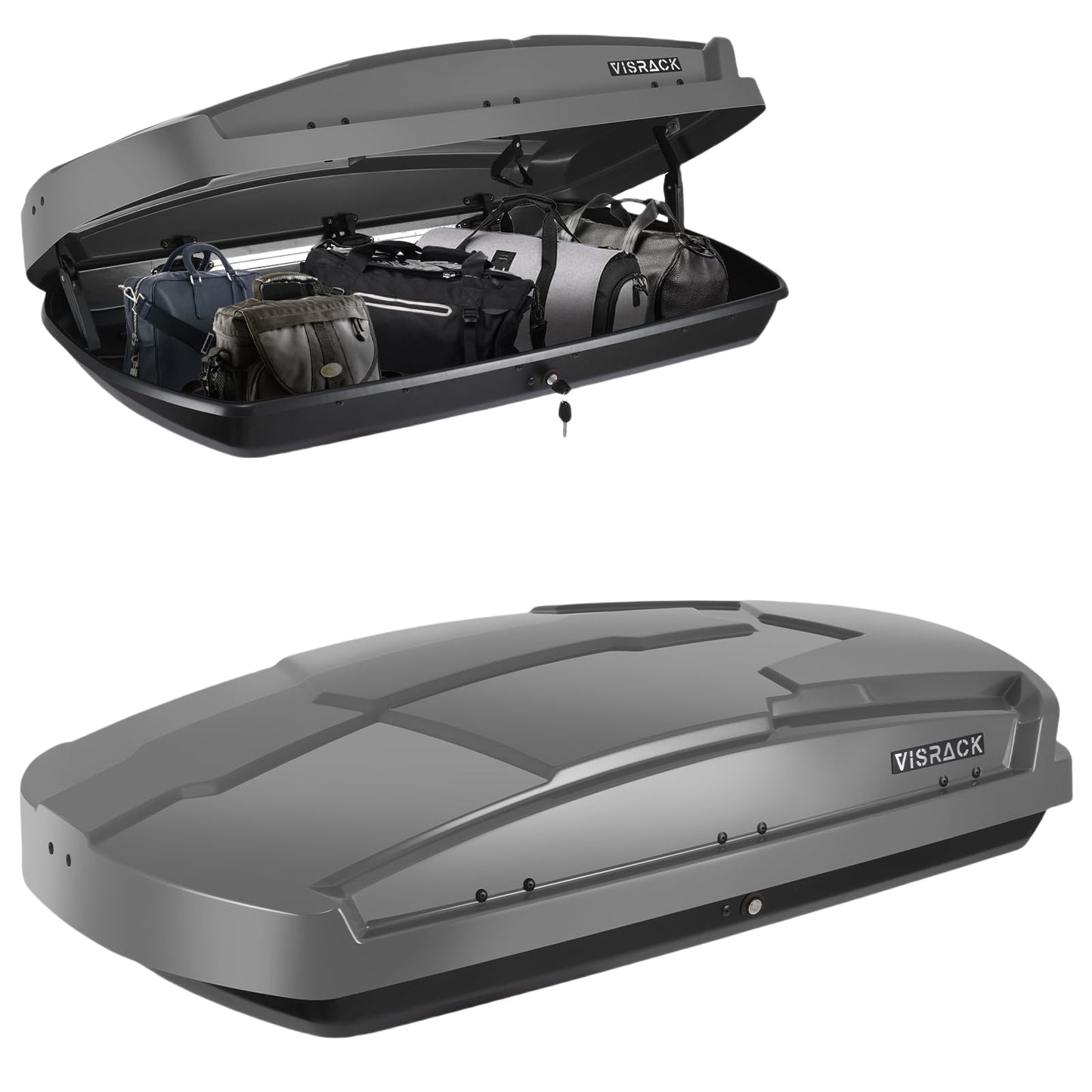 Rooftop Cargo Carrier Box, Large Hard Shell Roof with Security Keys, Waterproof Rooftop Cargo Box, 58.3(L) x35.4(W) x13(H) Inches,15.5 Cubic Feet, Gray(Tool-Free Install) (15.5 Cubic Feet-Gray)