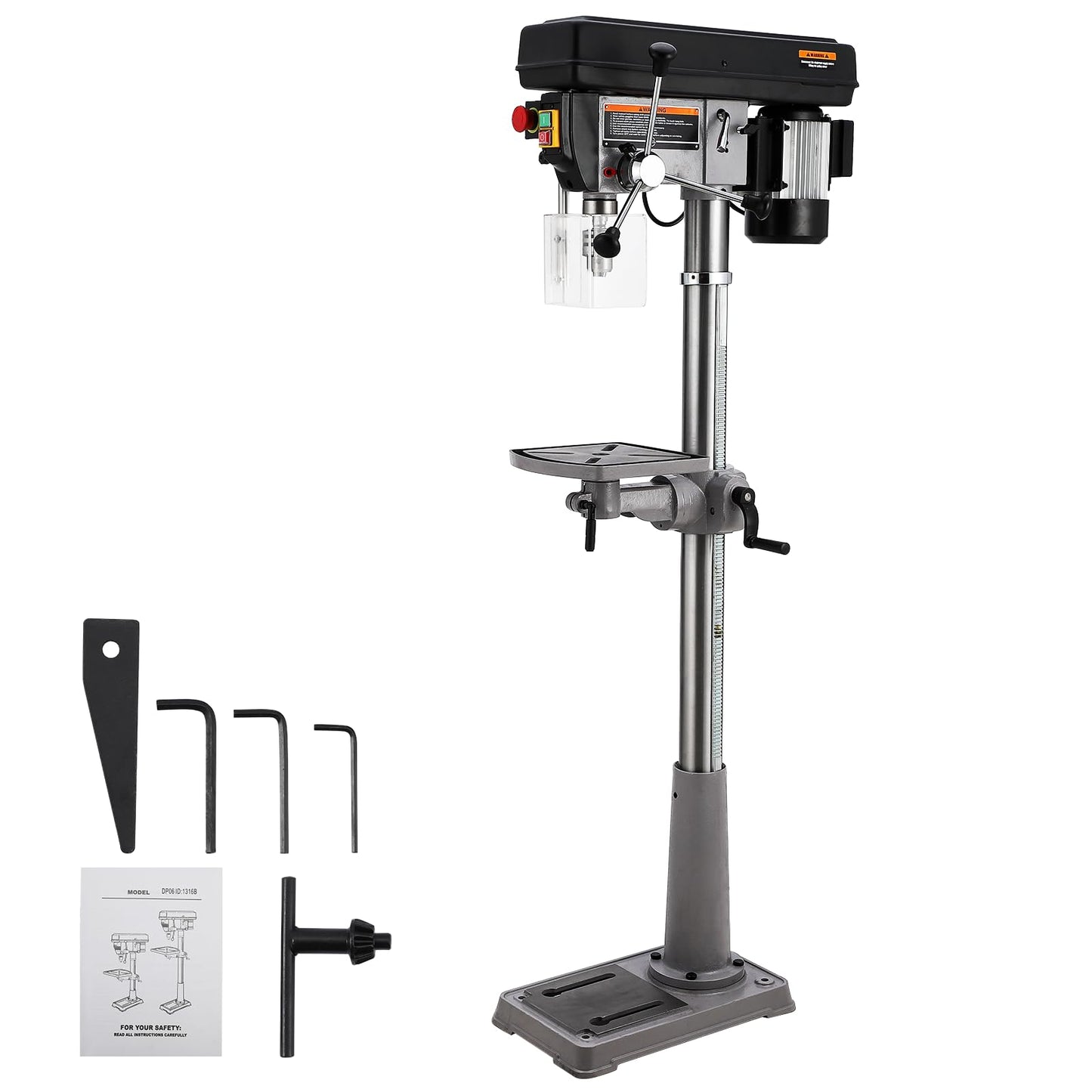 Garvee 13 in Floor Drill Press, 7.5 Amp 120V Pure Copper Motor with Swing-away Safety Guard, 288-3084 RPM Variable Speed, 0-45°Tilting Worktable, Tabletop Drilling Machine for Wood Metal