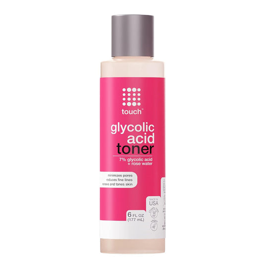 7% Glycolic Acid Toner with Rose Water, Witch Hazel, and Aloe Vera Gel – Alcohol & Oil Free Exfoliating AHA Face Toner – Improves Wrinkles, Dullness, Pores, Skin Tone & Texture, 6 oz.