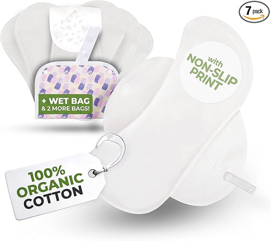Non-Slip Organic Reusable Panty Liners for Women & Teens (Small, 7-Pack); High-Temp Washable Cotton Cloth Liners; Stay Fresh & Dry, for Daily Vaginal Discharge Only; 100% Breathable (no PUL/TPU)