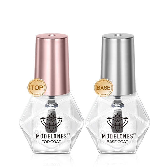 modelones 2 Pcs No Wipe Top Coat and Base Coat Set, Clear Quick Dry Nail Polish Nail Kit Nail Art Starter Kit Beauty Gifts Set Box 6 ML