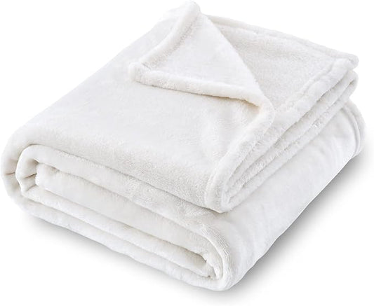 SOCHOW Flannel Fleece Blanket Twin Size, All Season Super Soft Cozy Blanket for Bed or Couch, Cream White, 60x80 inches