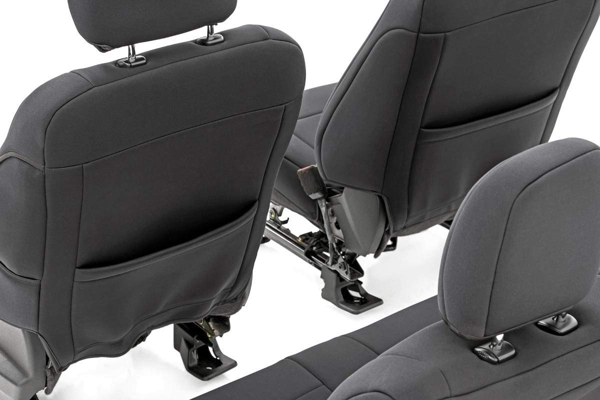 Rough Country Neoprene Seat Covers for Ford F-150/Lightning/F-250/F-350 (2015-2025) Crew Cab w/No Rear Armrest - Waterproof, UV Resistant, Foam Padded, F/R Seat Cover Set