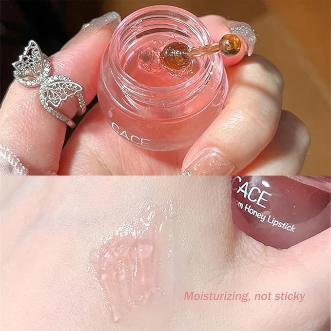 Moisturizing Cherry Blossom Honey Lip Oil Lipsticks,Hydrating Propolis Lip Sleeping Mask,Cherry Lip Balm Honey Pot Lip Mask, Prevent Dry&Cracked, Nourishing Repair Dry Crack Lipblam Lips Care