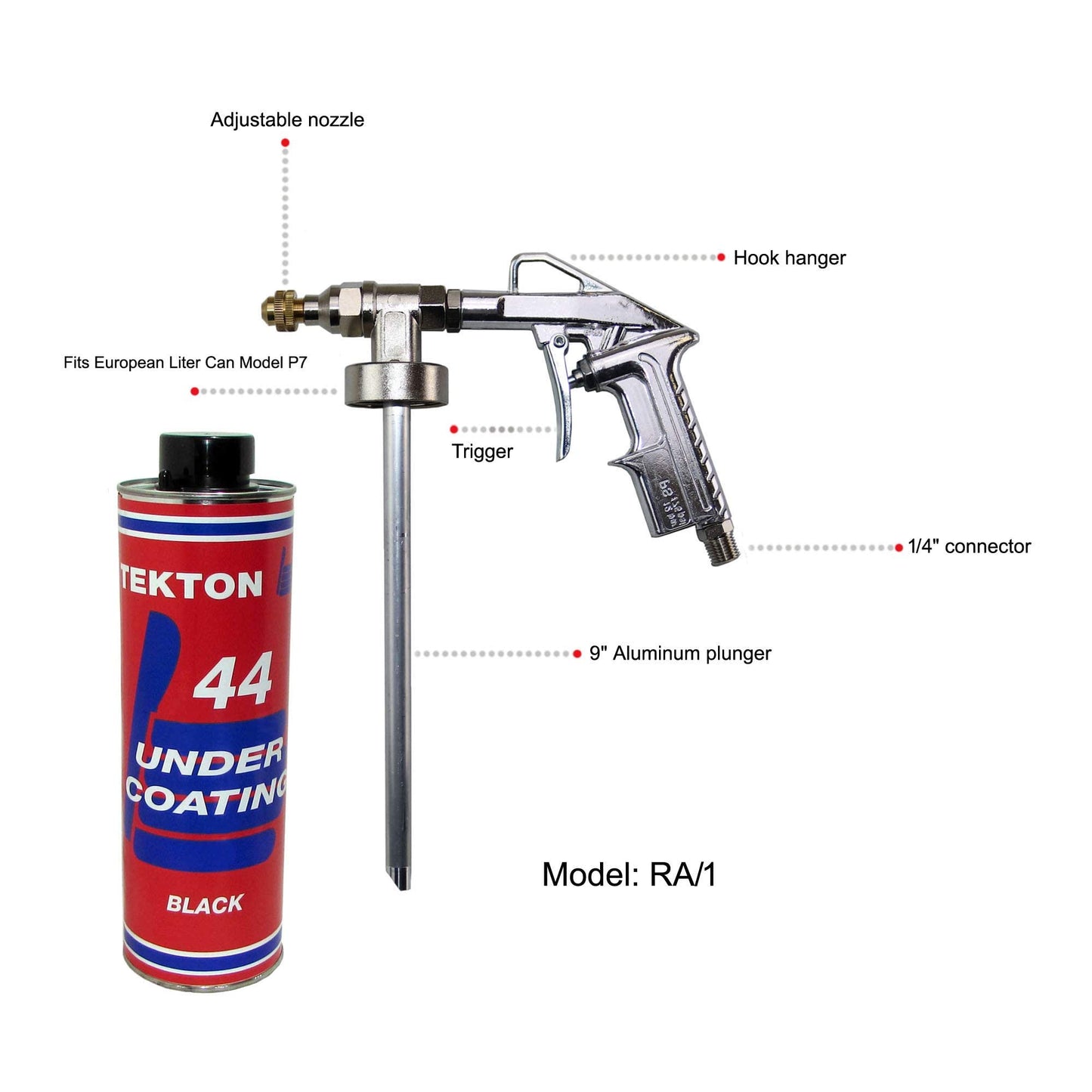 Tekton44 Undercoating for Vehicles Black Sprayable Automotive Undercoating for Cars and Trucks (4 Liter Cans + 1 Spray Gun + 1 Spray Wand)
