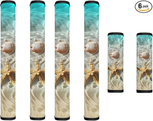 6 PCS Fridge Door Handle Covers Washable Kitchen Appliances Handles Protector for Oven Stove Anti-Slip Indoor Home Refrigerator Decorations, Starfish Sea Shell Beach Ocean