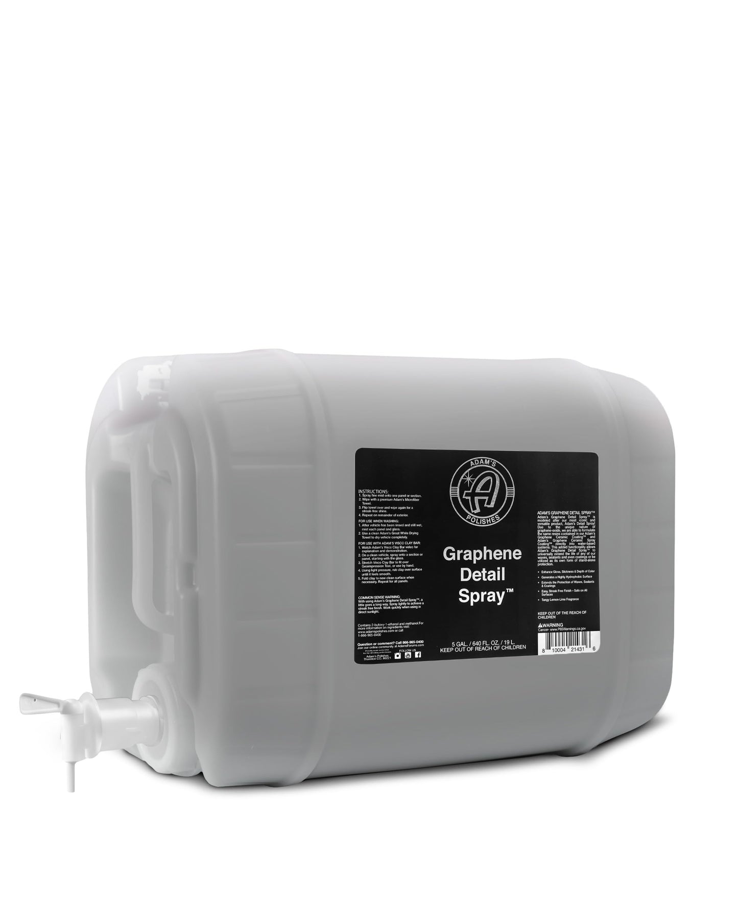 Adam's Polishes Graphene Detail Spray (5 Gallon) - Extend Protection of Waxes, Sealants, & Coatings | Waterless Detailer Spray For Car Detailing|Clay Bar, Drying Aid, Add Ceramic Graphene Protection