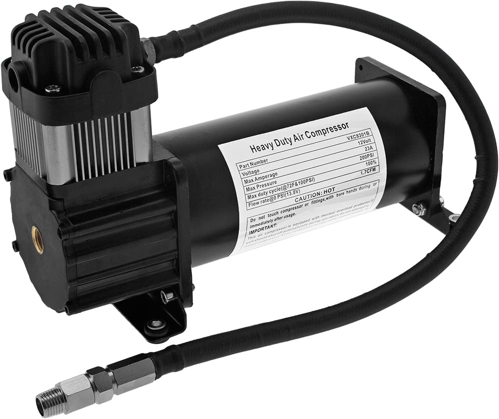 Vixen Horns Heavy Duty Onboard Air Compressor 200 PSI. Universal Replacement for Truck/Car Train Horn/Suspension/Ride/Bag kit/System. Fits All 12v Vehicles like Semi/Pickup VXC8301B