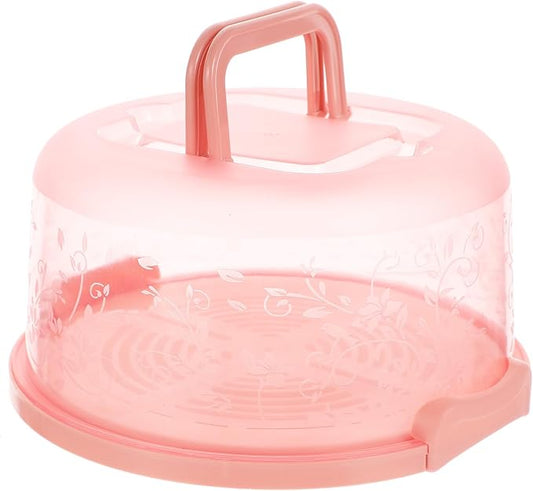 Amosfun 9.84 Inch Portable Cake Carrier with Handle Buckle Seal Round Cake Box Container Lightweight Cupcake Holder Tray for Dessert Transport