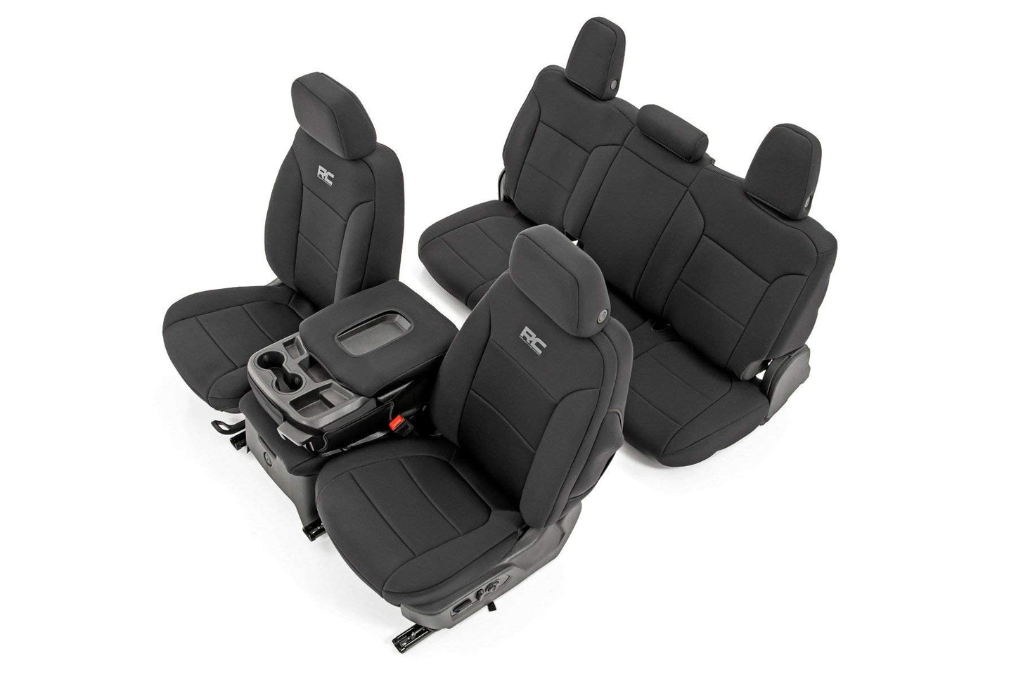 Rough Country Neoprene Seat Covers for Chevy Silverado/GMC Sierra 1500 (2019-2025) Crew Cab w/Rear Cup Holder - Waterproof, UV Resistant, Foam Padded, F/R Seat Cover Set