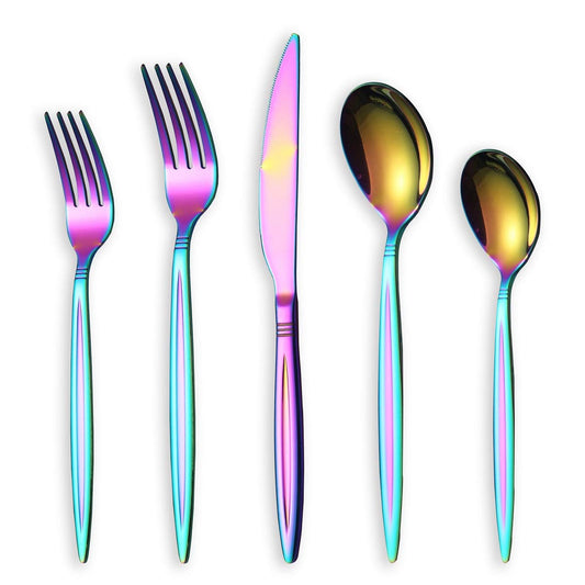 Rainbow Flatware Set 20 Pieces, Stainless Steel Colorful Silverware Set, Titanium Plating Rainbow Cutlery Set, Rainbow Utensil Sets Service Set for 4 (Shiny Rainbow)