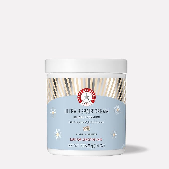 First Aid Beauty - Ultra Repair Cream, Intense Hydration Whipped Colloidal Oatmeal, Clinically Proven to Strengthen Skin Barrier & Help Relieve Eczema, Face & Body Moisturizer, 14 oz Vanilla Cinnamon