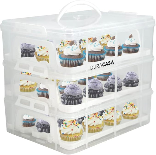 Cupcake Carrier, Cupcake Holder | Premium Upgraded Model Holds Cupcakes Steadier | Store up to 36 Cupcakes or Muffins | Stacking Cupcake Storage Container | Use 1,2, or 3 Tiers (White)