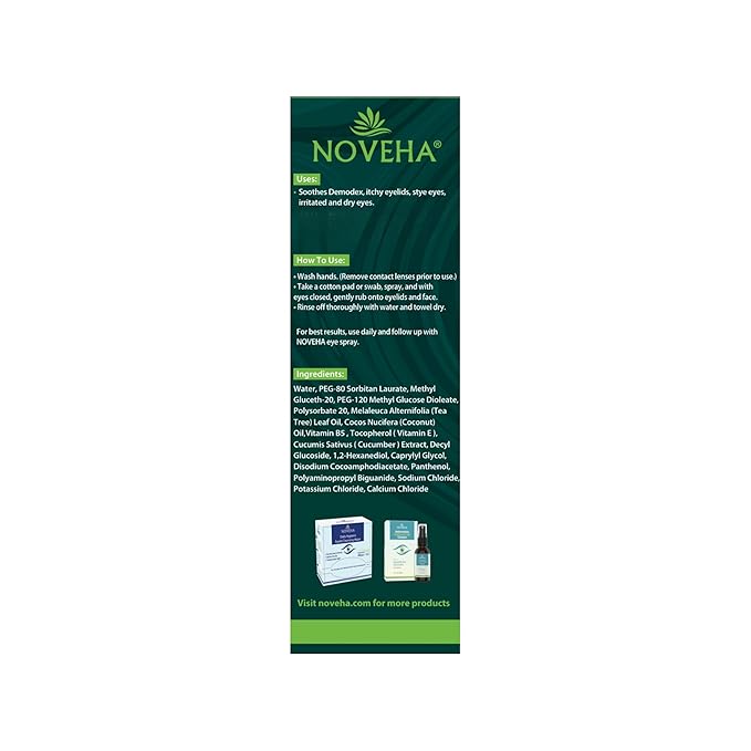 NOVEHA Demodex Eyelid Cleanser Foam | Extra Strength Tea Tree Oil Formula | Daily Face Wash For Eyelash, Demodex, MGD, Stye Eyes, Eye Irritations & Skin Dryness, 3.38 fl. oz. (100ml) - (Pack of 2)