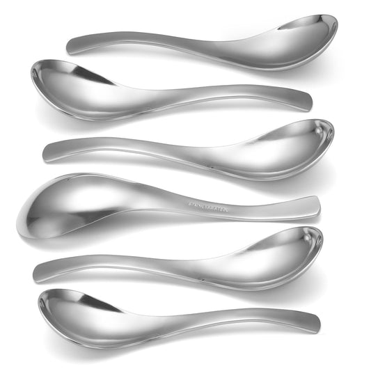 HIWARE Thick Heavy-weight Soup Spoons, High Grade Stainless Steel Soup Spoons, Set of 6