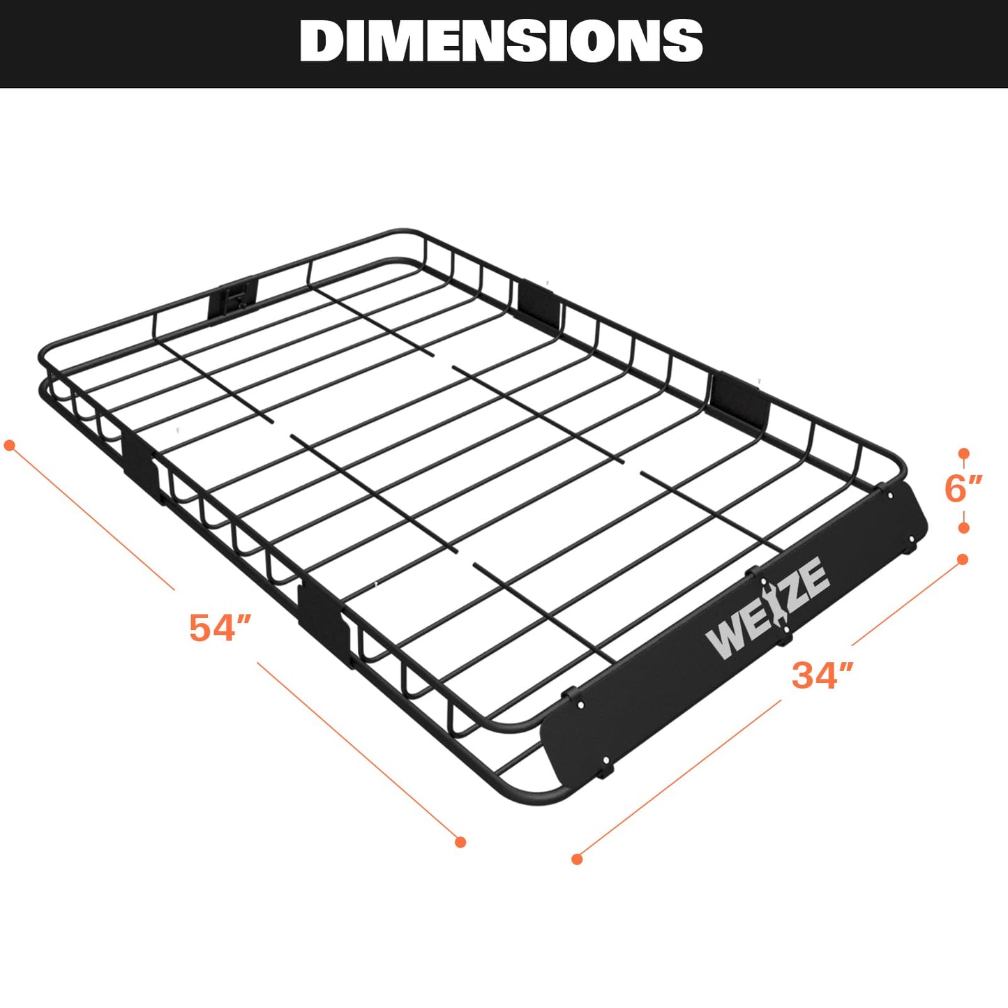 WEIZE 54" x 34" Heavy Duty Roof Rack, Rooftop Cargo Carrier Basket with Waterproof Bag, Tie Down Strap, Net, Rack Extension and Car Top Luggage Holder for SUV, 200lb Capacity, Steel Construction