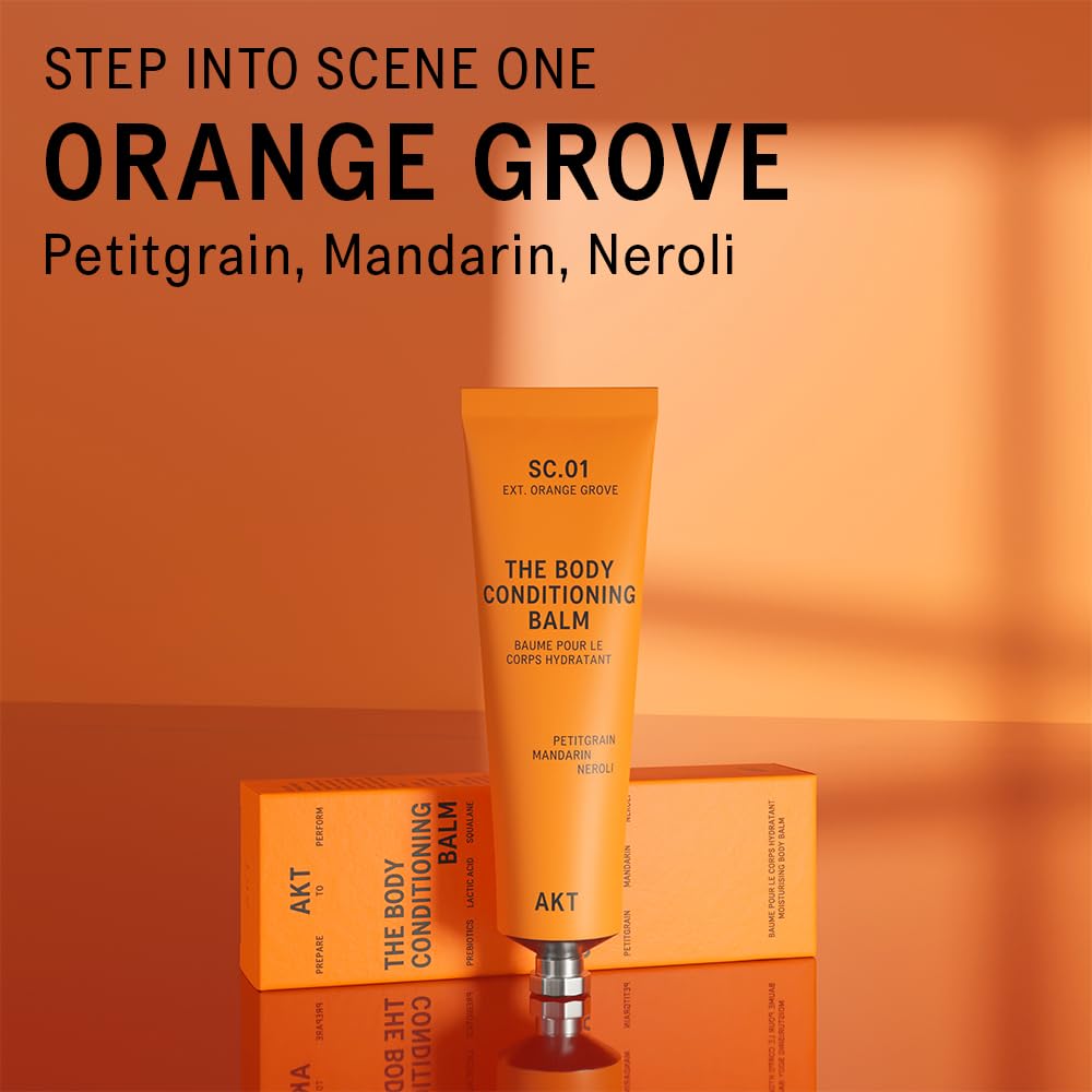 Akt The Body Conditioning Balm 3.4 Fl Oz, Firming Cream, Hydrating Body Balm with Olive Squalane & Lactic Acid, Vegan Moisturizer, Plastic Free, Sc.01 Orange Grove, All Genders