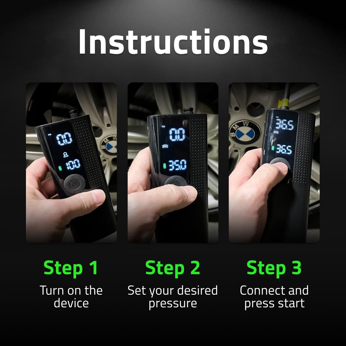 Airmoto and Carrying Case Bundle Deal - Tire Inflator Portable Air Compressor with Hard Case - Air Pump for Car Tires, Motorcycle, Bicycle - Cordless Tire Pump with Tire Pressure Gauge