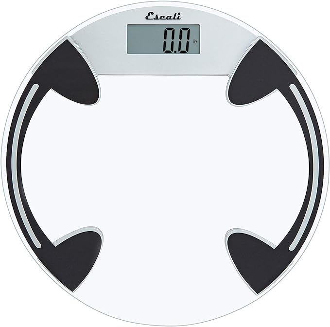Escali Digital Glass Bath Scale for Body Weight, Bathroom Body Scale, High Capacity of 400 lb, Battery Included, Clear Round Platform