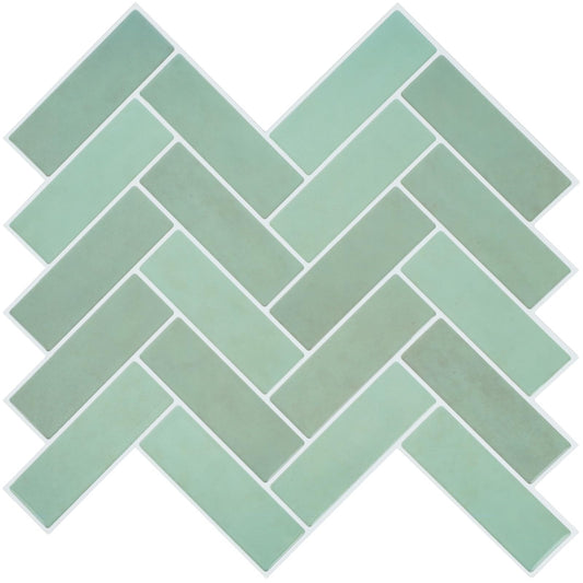LUXDEKO 10-Sheet Herringbone Peel and Stick Backsplash, Sage Green Chevron Self Adhesive Glossy Tiles Renter Friendly Backsplash Stick on Wall Tile for Kitchen and Bathroom（12"x12"）