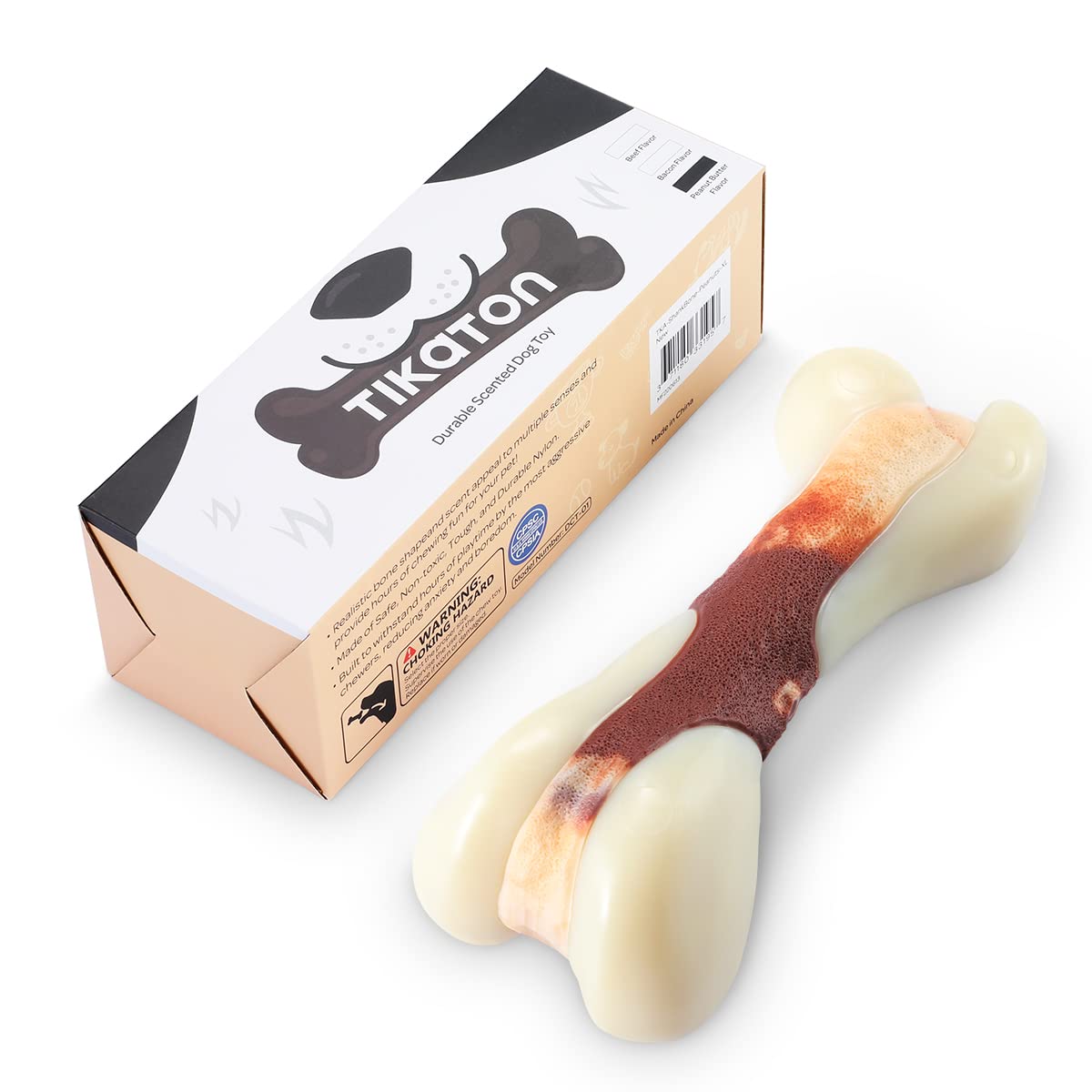 Tikaton Indestructible Dog Chew Toys for Aggressive Chewers, Beef Flavor Durable Dog Teething Chew Toys Bones for Large/Medium/Small Puppies