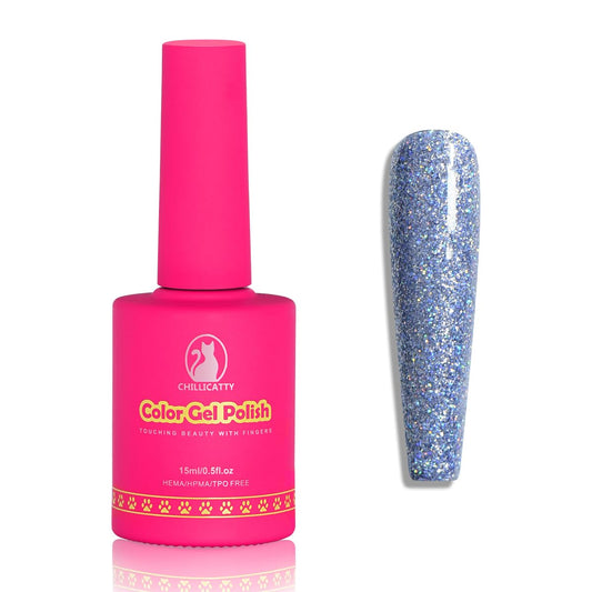 Holographic Glitter Gel Nail Polish, HEMA HPMA TPO Free, Lav-Blue Sparkle Shimmer, Need UV Lamp Long Lasting Salon Perfect Gel Nail 15ML for Women (BJ-002)